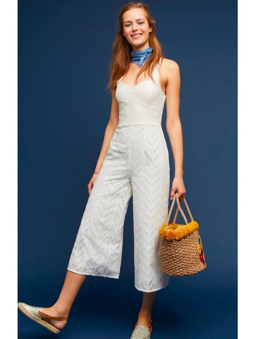 ett:twa by Anthropologie Alice White Eyelet Sleeveless Tank Jumpsuit Size 10